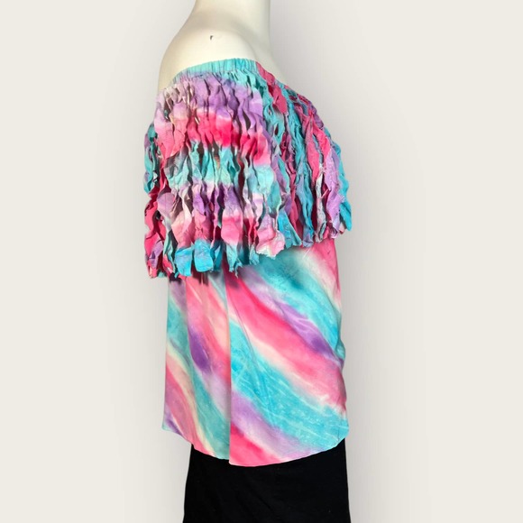 Vintage Silk Top (S) Off-Shoulder Fringe "B. Grisham" - Picture 7 of 7